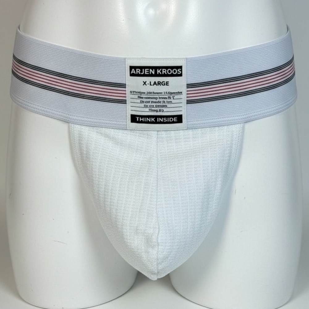 Arjen Kroos Mens White Athletic Jockstrap XL Striped Waistband Underwear